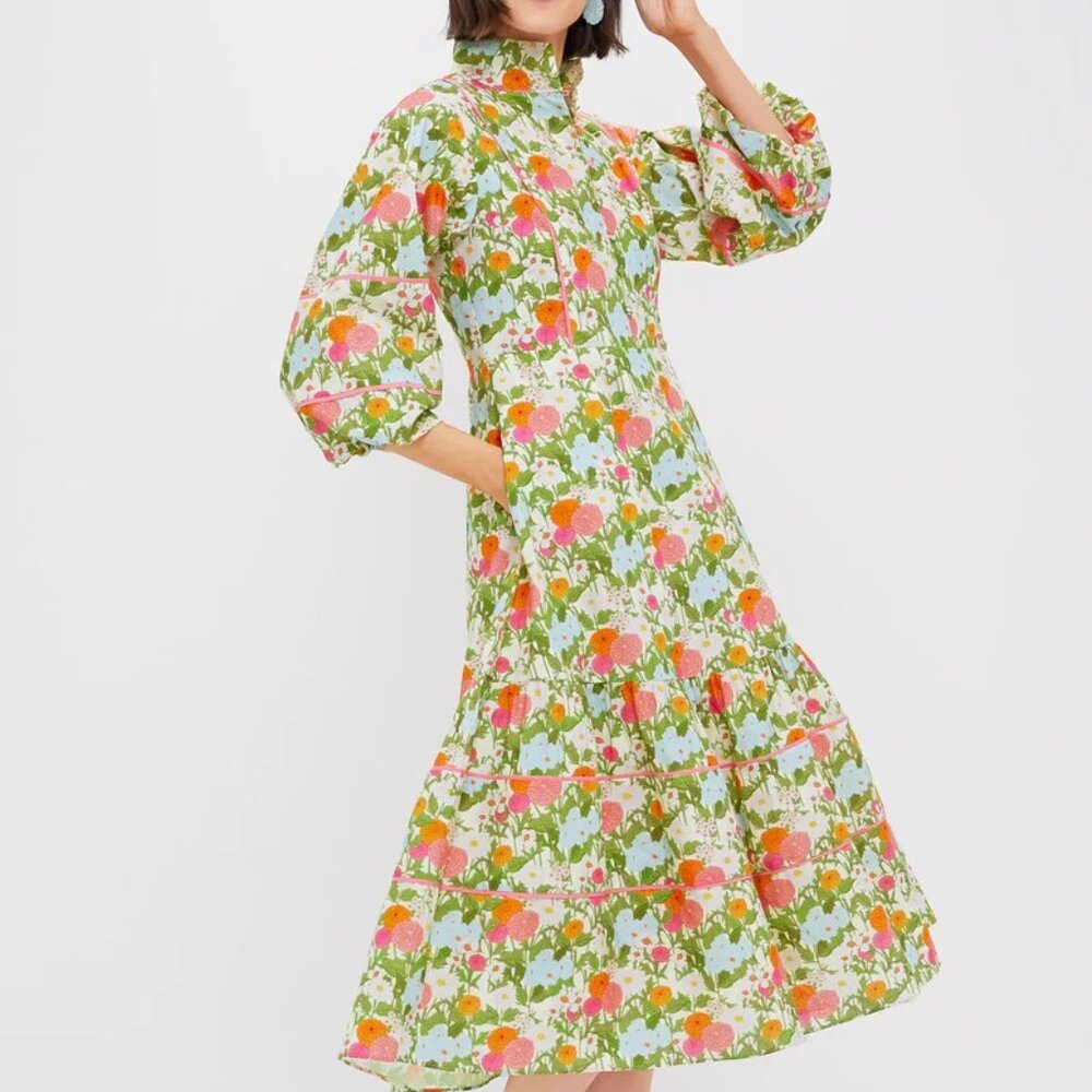 Tuckernuck Multi Green Begonia Floral Hillsborough Midi Dress